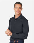 Harriton M208L Men's Charge Snag and Soil Protect Long Sleeve Polo - Black - model side