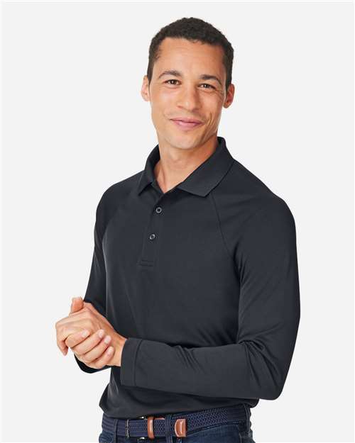 Harriton M208L Men's Charge Snag and Soil Protect Long Sleeve Polo - Black - model side