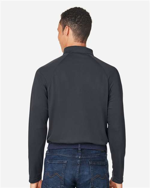 Harriton M208L Men's Charge Snag and Soil Protect Long Sleeve Polo - Dark Charcoal - model back