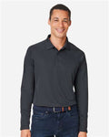 Harriton M208L Men's Charge Snag and Soil Protect Long Sleeve Polo - Dark Charcoal - model front