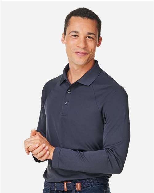 Harriton M208L Men's Charge Snag and Soil Protect Long Sleeve Polo - Dark Charcoal - model side