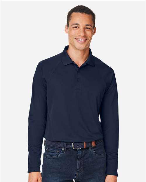 Harriton M208L Men's Charge Snag and Soil Protect Long Sleeve Polo - Dark Navy - model front