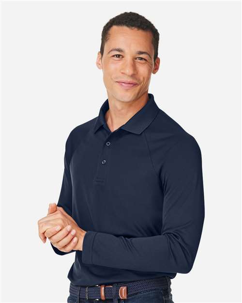 Harriton M208L Men's Charge Snag and Soil Protect Long Sleeve Polo - Dark Navy - model side