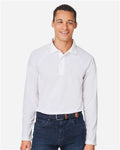 Harriton M208L Men's Charge Snag and Soil Protect Long Sleeve Polo - White - model front