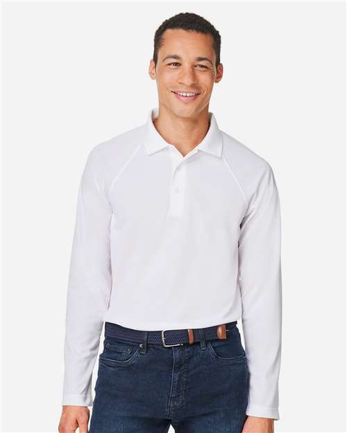 Harriton M208L Men's Charge Snag and Soil Protect Long Sleeve Polo - White - model front