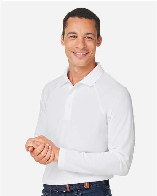 Harriton M208L Men's Charge Snag and Soil Protect Long Sleeve Polo - White - model side
