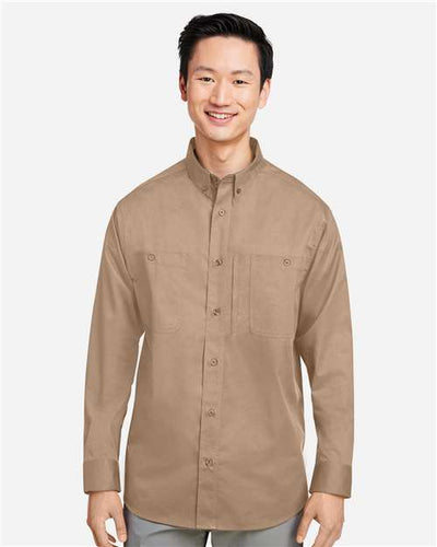 Harriton M585L Men's Advantage IL Workshirt - Khaki - model front