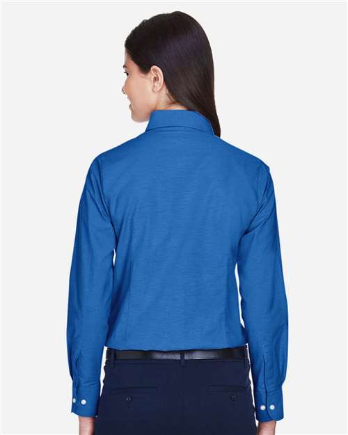 Harriton M600W Women's Long Sleeve Oxford Dress Shirt - French Blue - model back