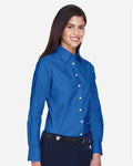 Harriton M600W Women's Long Sleeve Oxford Dress Shirt - French Blue - model side