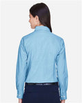 Harriton M600W Women's Long Sleeve Oxford Dress Shirt - Light Blue - model back