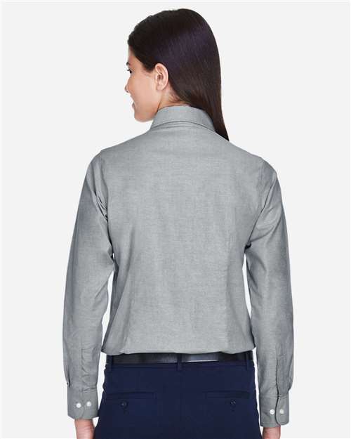 Harriton M600W Women's Long Sleeve Oxford Dress Shirt - Oxford Grey - model back