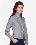 Harriton M600W Women's Long Sleeve Oxford Dress Shirt - Oxford Grey - model side