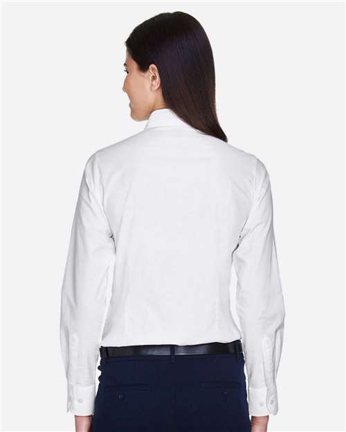 Harriton M600W Women's Long Sleeve Oxford Dress Shirt - White - model back
