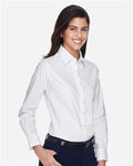 Harriton M600W Women's Long Sleeve Oxford Dress Shirt - White - model side
