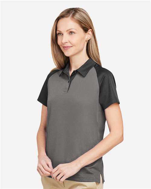 Team 365 TT21CW Women's Command Snag-Protection Colorblock Polo - Sport Graphite/ Black - model side