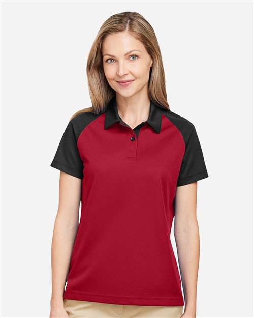 Team 365 TT21CW Women's Command Snag-Protection Colorblock Polo - Sport Red/ Black - model front