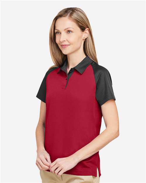 Team 365 TT21CW Women's Command Snag-Protection Colorblock Polo - Sport Red/ Black - model side