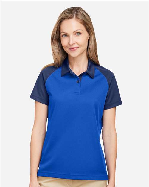 Team 365 TT21CW Women's Command Snag-Protection Colorblock Polo - Sport Royal/ Sport Dark Navy - model front