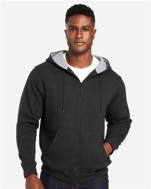 Harriton M711T Unisex Tall ClimaBloc Lined Heavyweight Hooded Sweatshirt - Black - model front