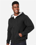 Harriton M711T Unisex Tall ClimaBloc Lined Heavyweight Hooded Sweatshirt - Black - model side
