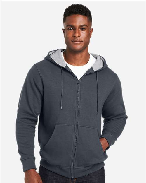 Harriton M711T Unisex Tall ClimaBloc Lined Heavyweight Hooded Sweatshirt - Dark Charcoal - model front