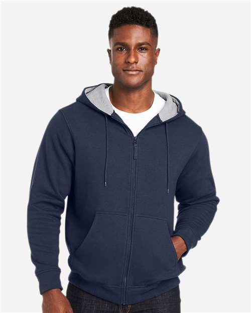 Harriton M711T Unisex Tall ClimaBloc Lined Heavyweight Hooded Sweatshirt - Dark Navy - model front
