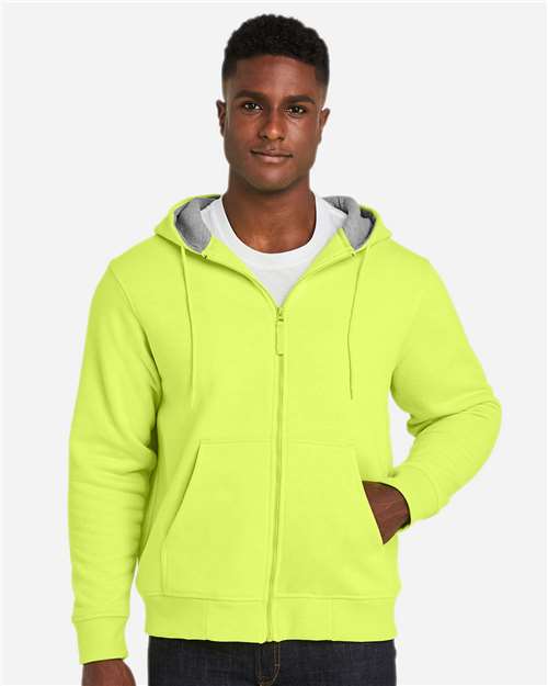 Harriton M711T Unisex Tall ClimaBloc Lined Heavyweight Hooded Sweatshirt - Safety Yellow - model front