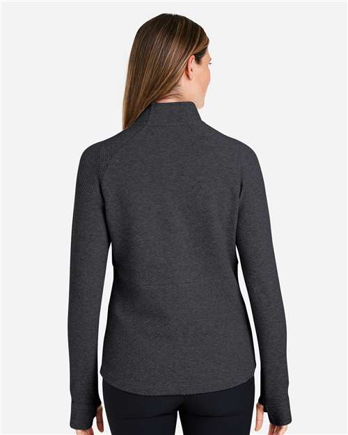 North End NE725W Women's Spirit Textured Quarter-Zip Pullover - Black Heather  - model back