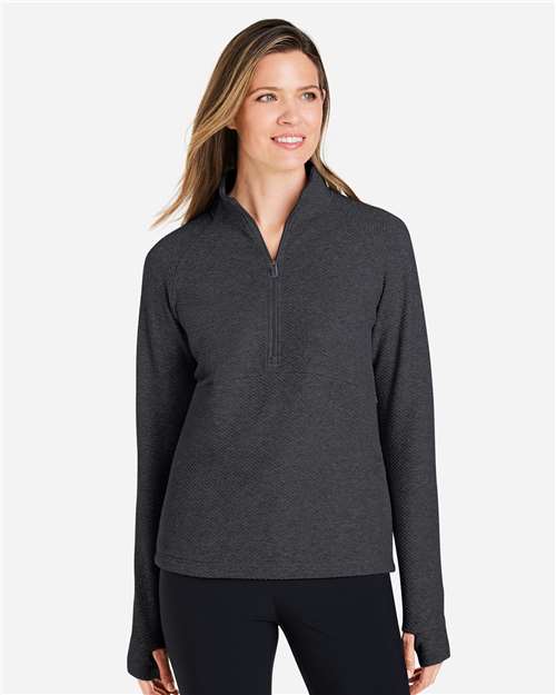 North End NE725W Women's Spirit Textured Quarter-Zip Pullover - Black Heather  - model front