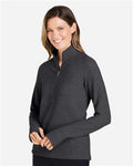 North End NE725W Women's Spirit Textured Quarter-Zip Pullover - Black Heather  - model side