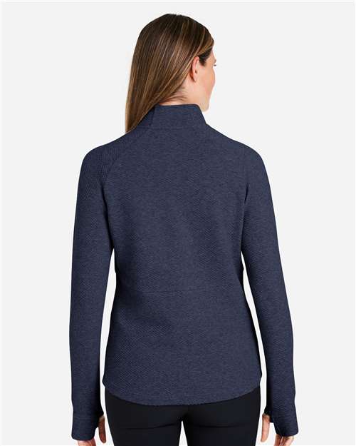 North End NE725W Women's Spirit Textured Quarter-Zip Pullover - Classic Navy Heather - model back
