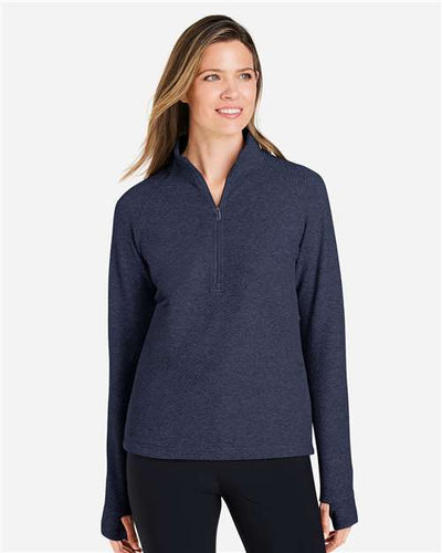 North End NE725W Women's Spirit Textured Quarter-Zip Pullover - Classic Navy Heather - model front