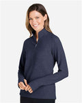 North End NE725W Women's Spirit Textured Quarter-Zip Pullover - Classic Navy Heather - model side