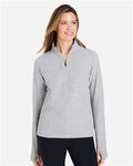 North End NE725W Women's Spirit Textured Quarter-Zip Pullover - Platinum Heather - model front
