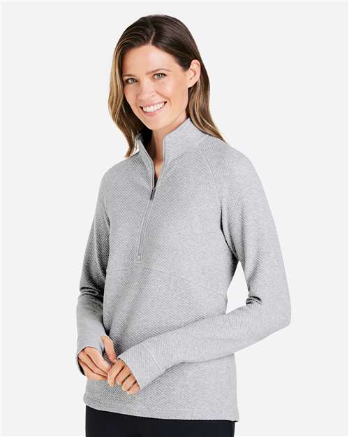 North End NE725W Women's Spirit Textured Quarter-Zip Pullover - Platinum Heather - model side