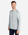 HUK H12L009 Men's LoPro Pursuit Long Sleeve T-Shirt - Harbor Mist - model side