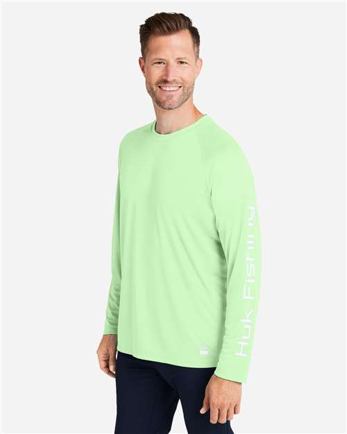 HUK H12L009 Men's LoPro Pursuit Long Sleeve T-Shirt - Patina - model side