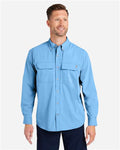 HUK H150184 Men's Creekbed Pocket Fishing Shirt - Marolina Blue - model front