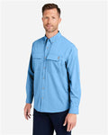 HUK H150184 Men's Creekbed Pocket Fishing Shirt - Marolina Blue - model side