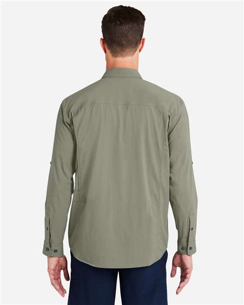 HUK H150184 Men's Creekbed Pocket Fishing Shirt - Moss - model back