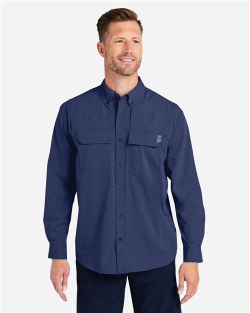 HUK H150184 Men's Creekbed Pocket Fishing Shirt - Naval Academy - model front