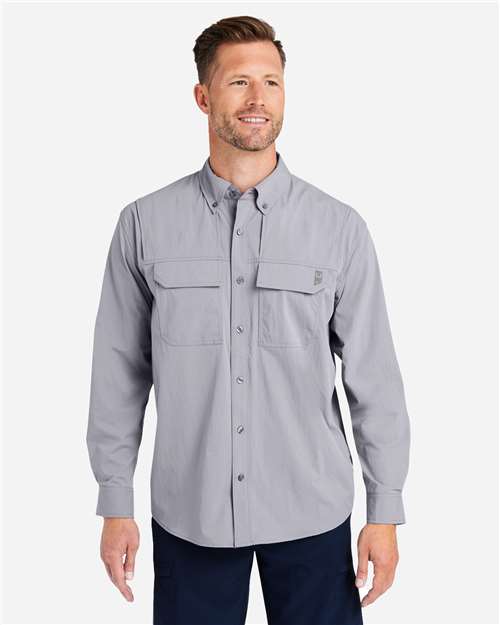 HUK H150184 Men's Creekbed Pocket Fishing Shirt - Night Owl - model front