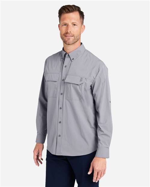 HUK H150184 Men's Creekbed Pocket Fishing Shirt - Night Owl - model side