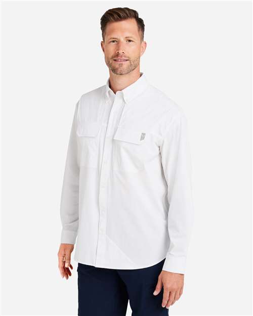 HUK H150184 Men's Creekbed Pocket Fishing Shirt - White - model side