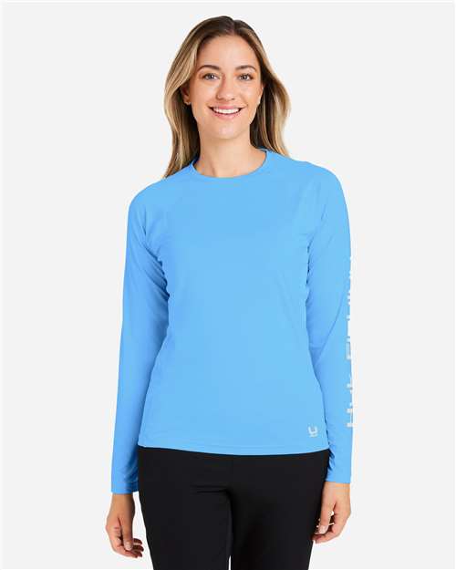 HUK H612L04 Women's LoPro Pursuit Long Sleeve T-Shirt - Marolina Blue - model front