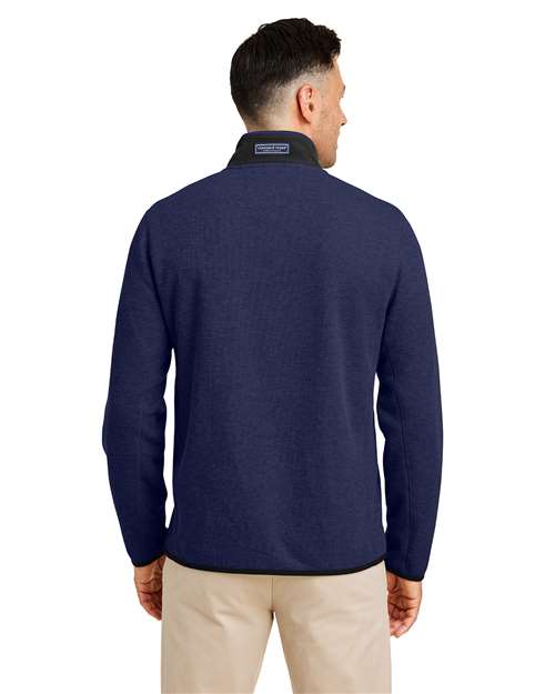 vineyard vines K004694 Men's Mountain Sweaterfleece Quarter-Zip Pullover - Nautical Navy - model back