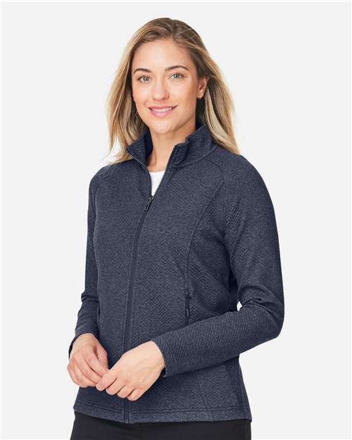 North End NE727W Women's Spirit Textured Full-Zip - Classic Navy Heather - model side