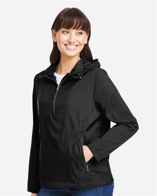 North End NE810W Women's Aura Lightweight Packable Anorak - Black/ Carbon - model side