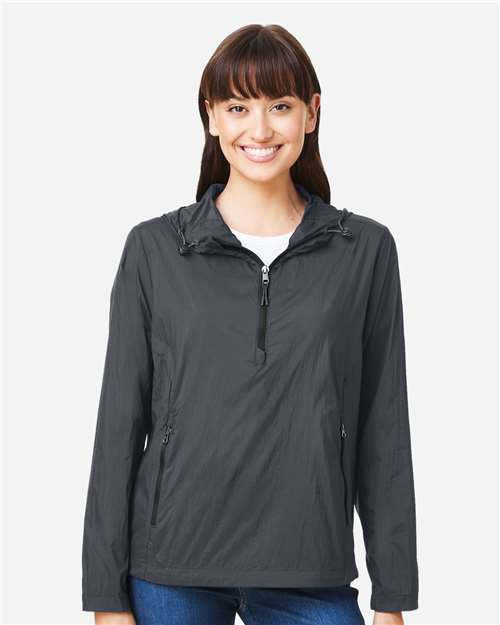 North End NE810W Women's Aura Lightweight Packable Anorak - Carbon/ Black - model front
