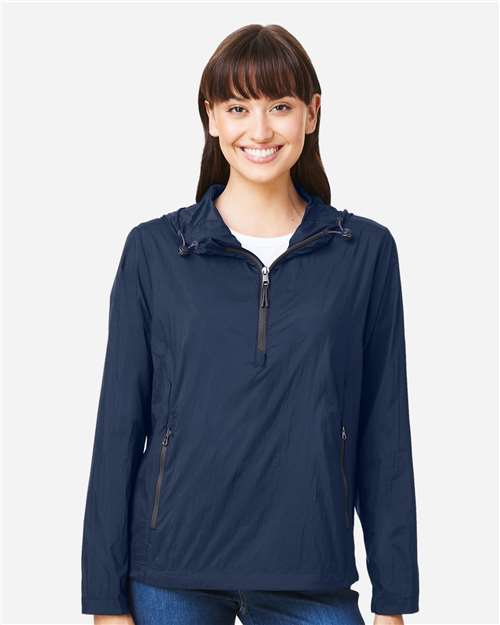 North End NE810W Women's Aura Lightweight Packable Anorak - Classic Navy/ Carbon - model front